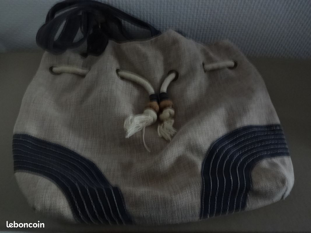 Sac en toile beige/bleu marine (image 1)