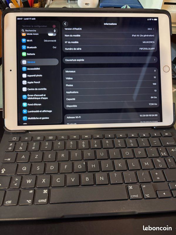 IPad Air 3 – 64 Go + clavier Bluetooth + stylet (image 1)