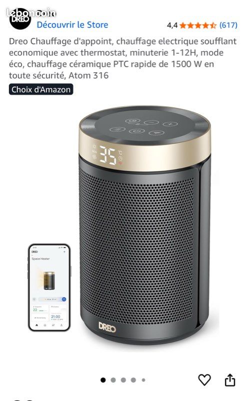 Radiateur Céramique Dreo 1500W Oscillant - Télécommande - Thermostat - Mode ECO - Protection Surchauffe - Silencieux 37,5 DB