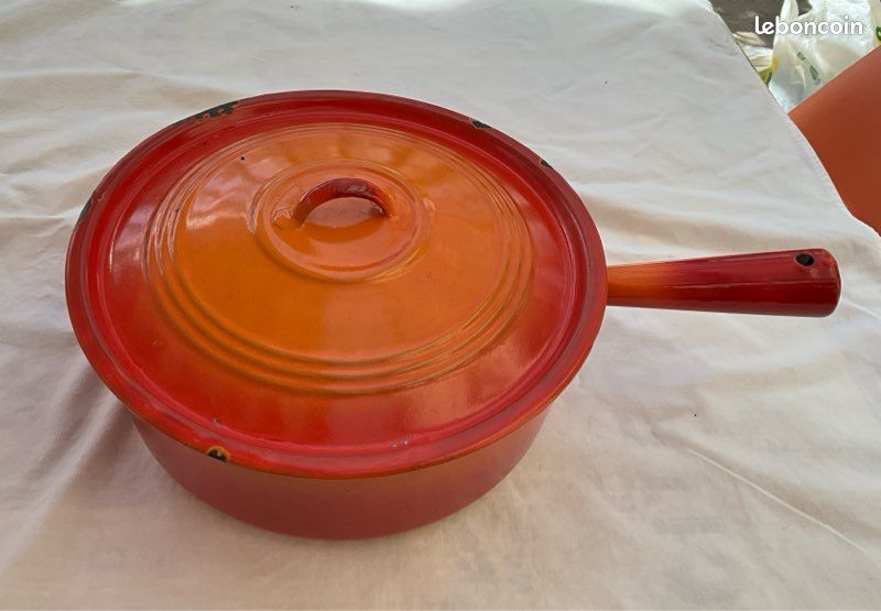 Poêlon/sauteuse vintage en acier emaillé orange volcanique, diamètre 26 cm (image 1)
