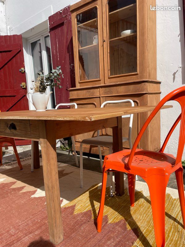 Grande table bois 2m rénovée style campagne chic bohème avec tiroirs (image 5)