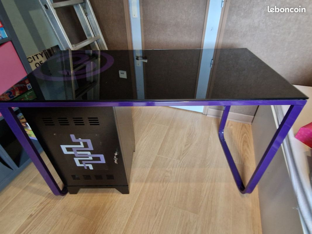 Bureau en verre et son caisson (image 1)