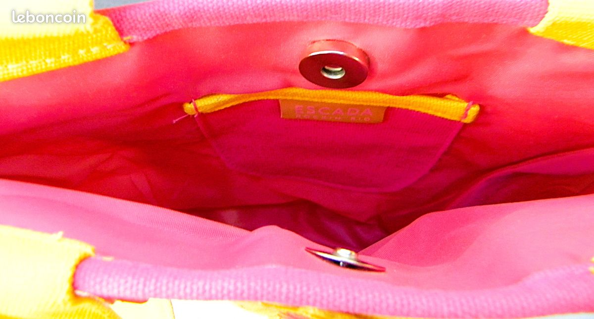 NEUF, Sac à Mains de la Marque ESCADA en Tissu Toilé Blanc, Jaune Vif et Fuchsia, (image 4)