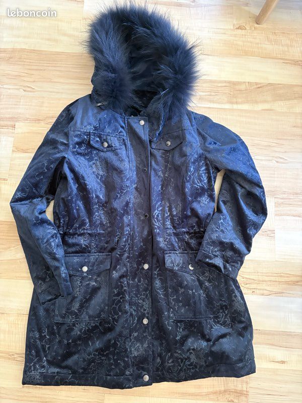 🧥 Manteau Parka Fred Sabatier T44 XL Bleu Marine Vraie Fourrure Raton Laveur Chaud (image 12)