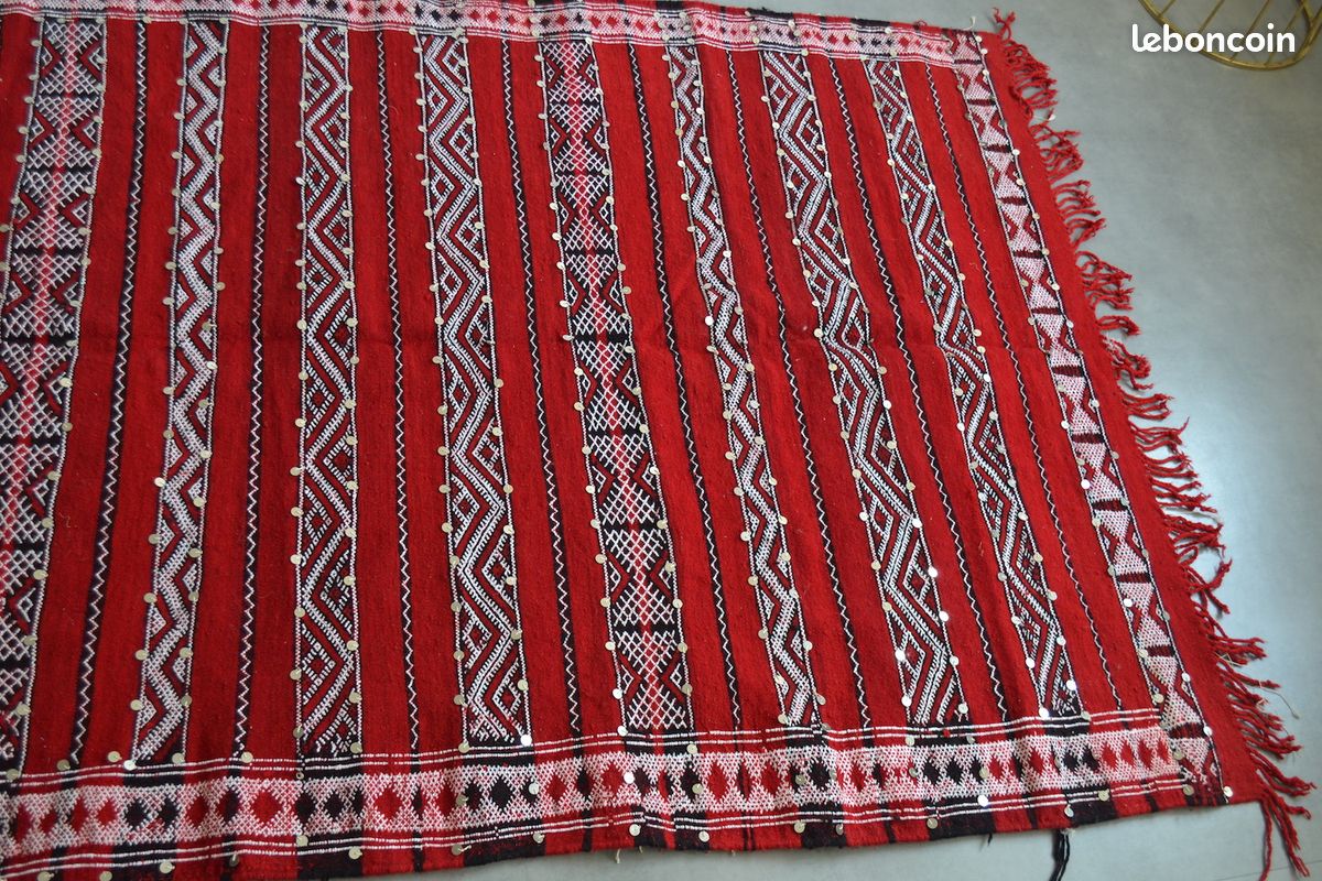Tapis Kilim Artisanal En Laine – Fait Main, Modèle 8, Décoration Bohème, Rouge