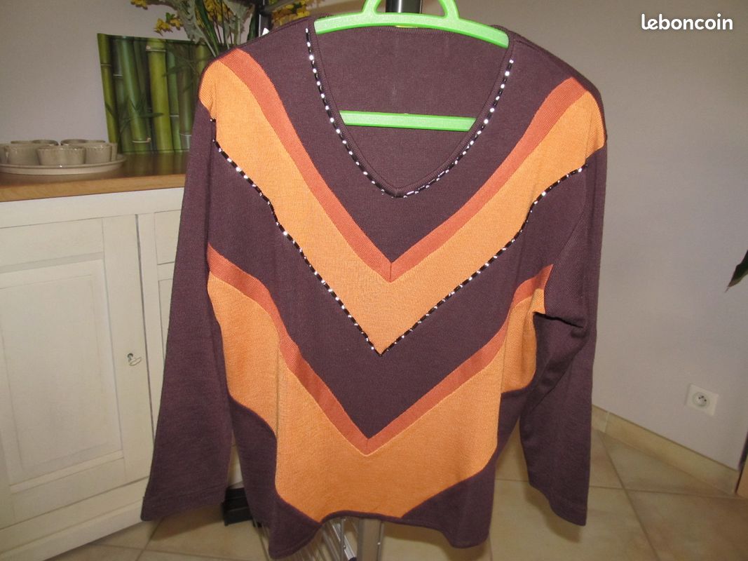 Pull multicolore marron (image 1)