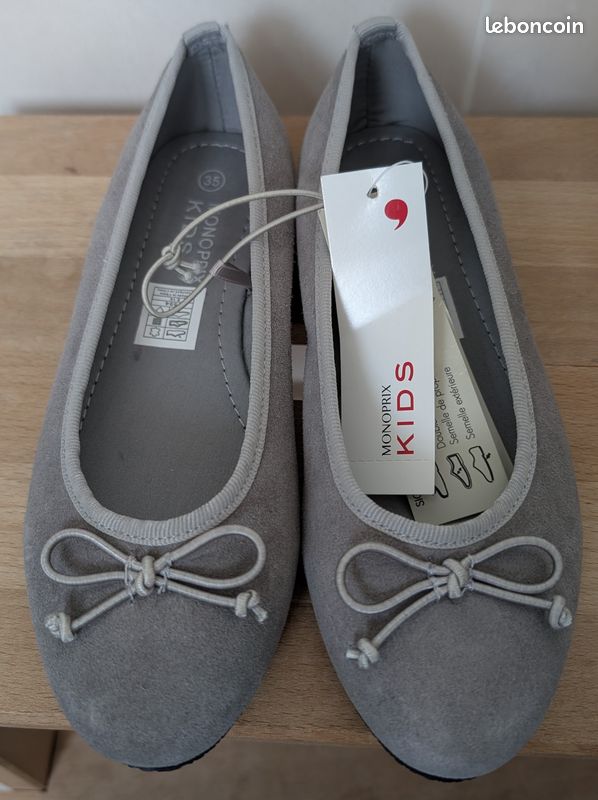 Ballerines Monoprix Kids en cuir suède daim pour fille, gris