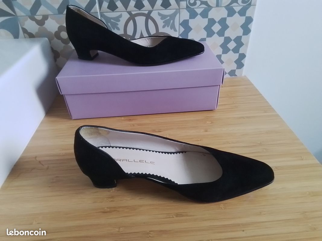 Escarpins Corine Lysa – Cuir Velours Noir, Talons, Taille 39, Neufs