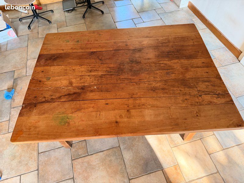 Table de ferme ancienne en bois massif - 130 × 98 cm - 2 tiroirs (image 5)