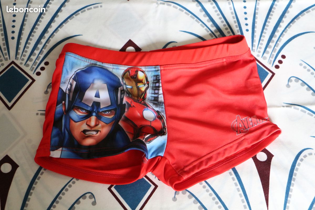 Maillot De Bain Captain America Marvel Avengers Pour Garçon - Boxer Super Héros Enfant Taille 6 Ans, Bleu