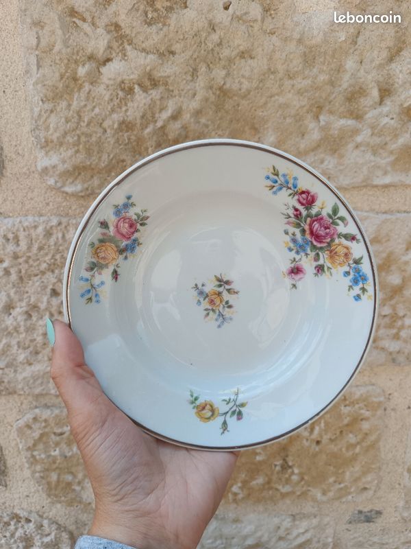 6 assiettes semi creuses porcelaine de Limoges roses (image 6)
