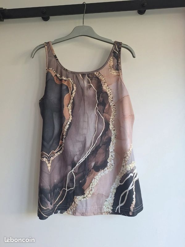 Débardeur Shein sans manches col rond imprimé effet marbré encolure ronde Femme taille L #R0288 (image 3)