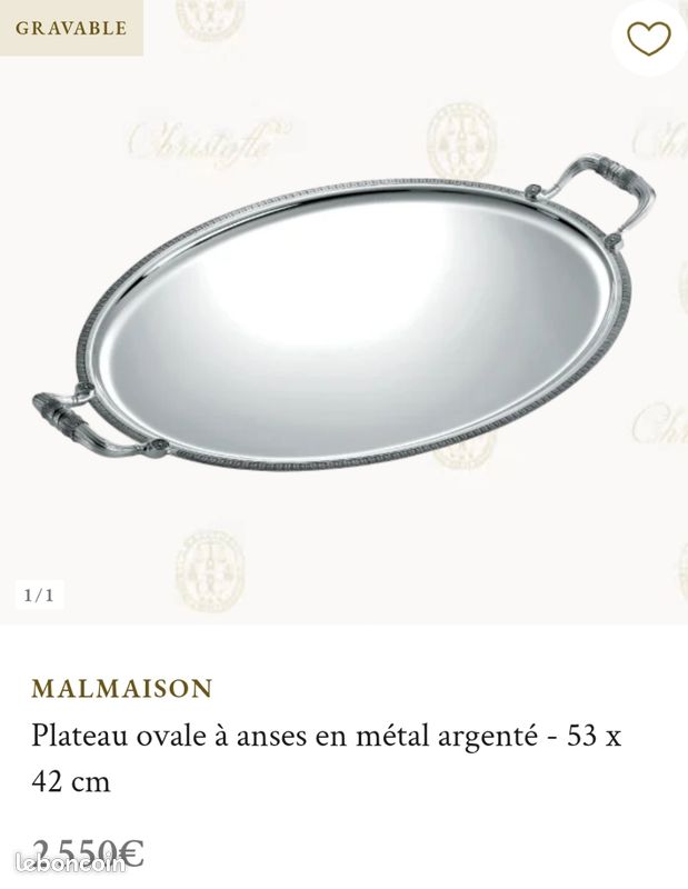 Porcelain Oval platter 38 cm Platinum Finish Malmaison Impériale