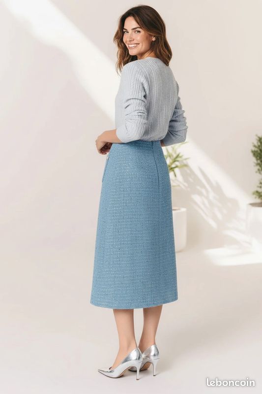 Jupe-culotte Maje En Tweed Bleu Métallisé, Taille 3, Avec Poches