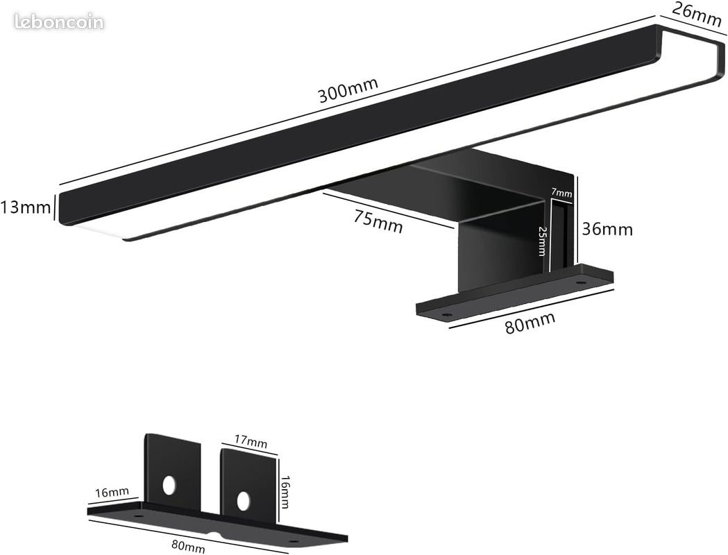 Lumière de salle de bain LED 2 en 1 IP44 lumière de miroir blanche froide – Noire 30 cm (image 3)