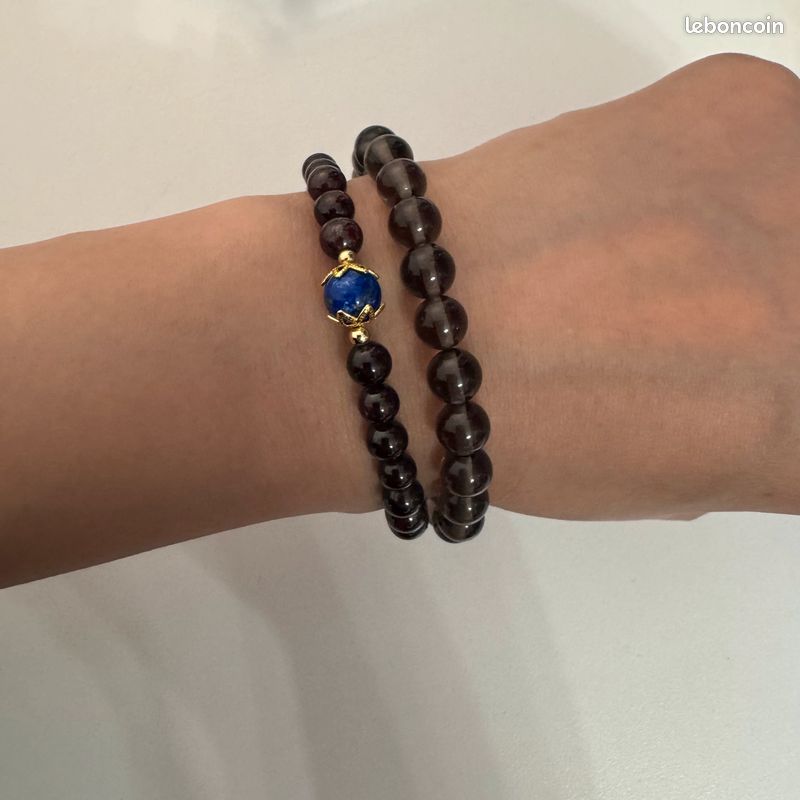 Duo de Bracelets Protecteurs – Obsidienne Glacée 7mm, Grenat 6mm & Lapis Lazuli 8mm | Harmonie Énergétique & Élégance Naturelle (image 7)
