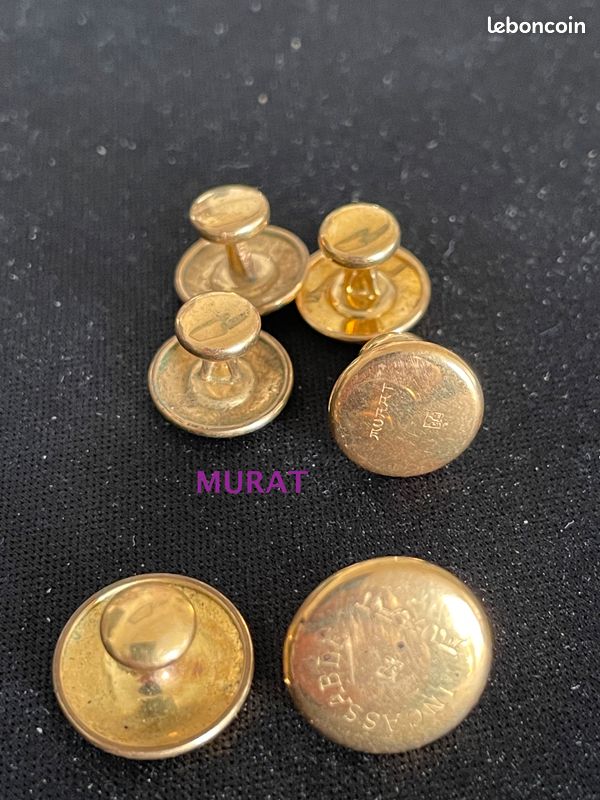 Boutons De Col Ancien Art Déco En Cornaline, 28mm, Paire, Laiton Doré, Très Bon état