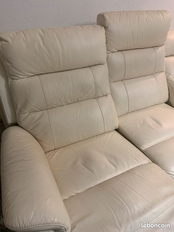 URGENT Très beau canapé relax 3 places en cuir ecru. État neuf (image 4)