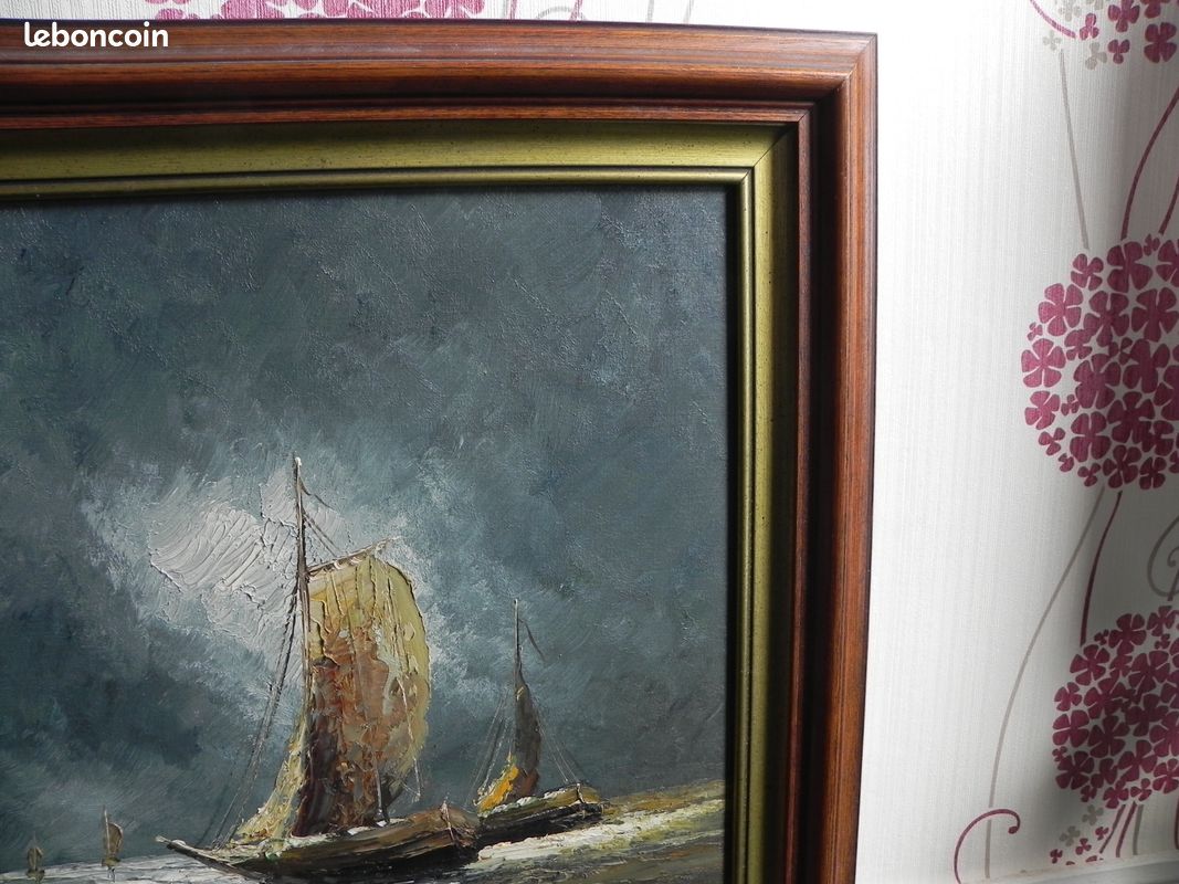 Beau tableau HST marine, bateaux signé Belfort (image 4)