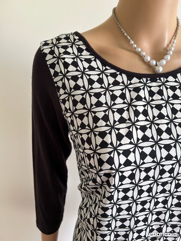 Robe Chemisier M&S (Marks And Spencer) Noir Et Blanc - Taille 12, Longueur Genoux, Style Chic Pour Femme