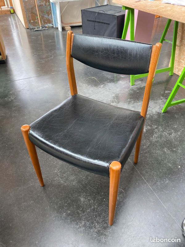 Chaise vintage cuir & bois (image 2)