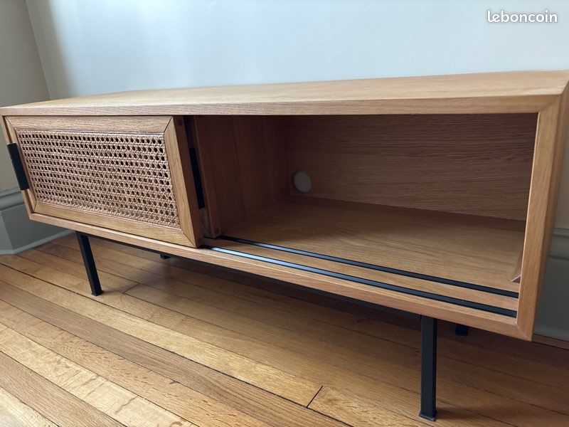 Banc TV chêne et cannage (image 2)