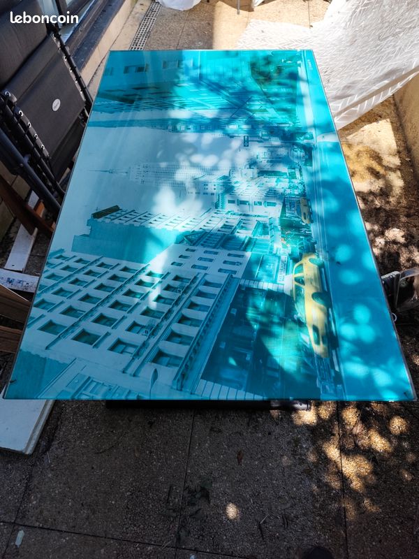 Table 120x70cm en verre motif new york hauteur réglable (image 5)