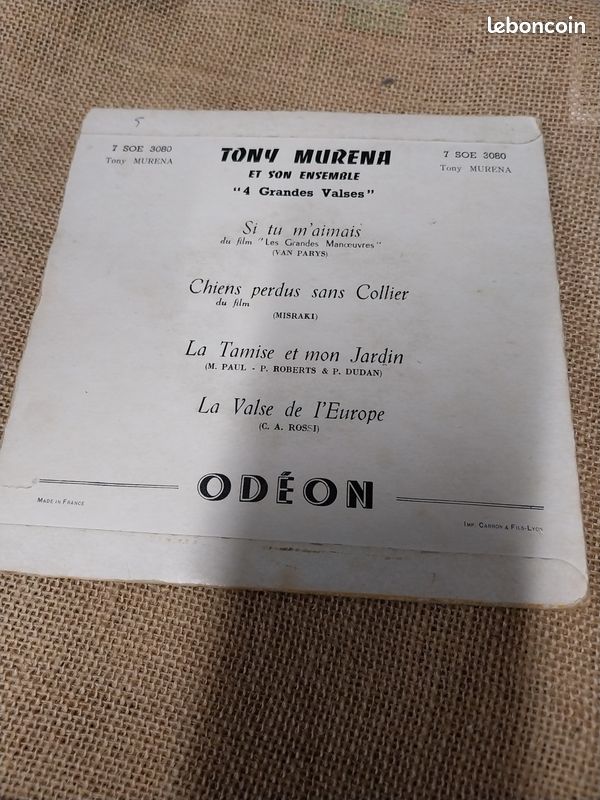 Tony Murena et son ensemble Odéon 4 grandes valses Vinyle 45 Tour Vintage (image 2)