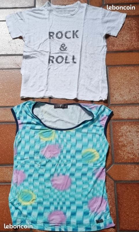 Lot De 2 T-Shirts Femme H&M Taille M - Blanc & Vert - Coton - Occasion Très Bon État