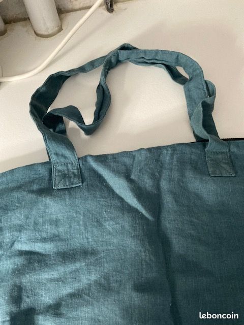 Sac à main cabas fourre tout en cuir bleu artisanat Français