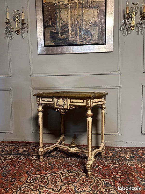 Table De Milieu / Console De Style Louis XVI En Bois Peint Et Doré (image 4)
