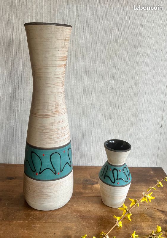 Grand vase bobine Scheurich Keramik 525-50, West Germany années 60 et petit vase 523-18 (lot de 2) (image 2)
