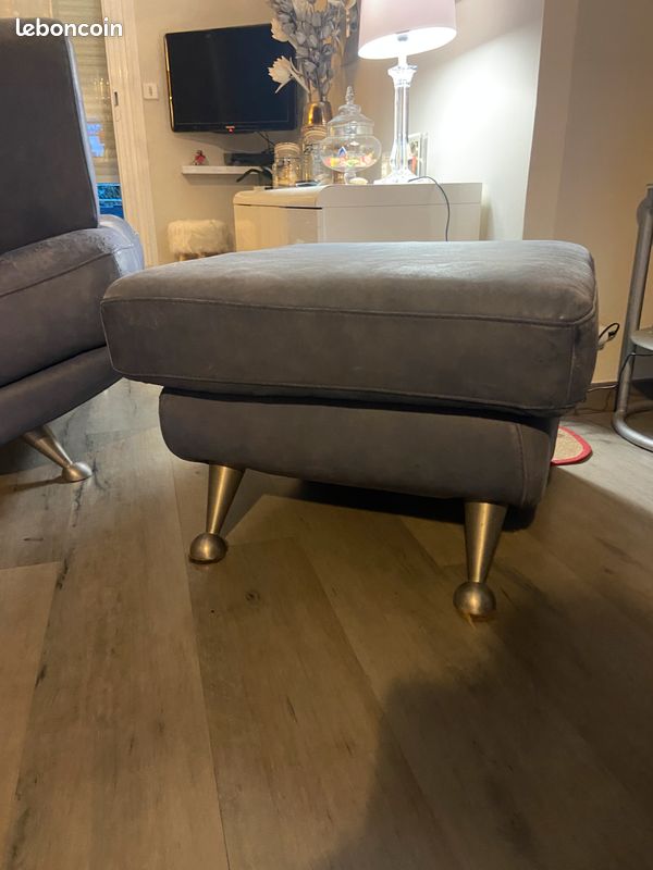 Canapé et Pouf Cuir bleu gris Design (image 8)