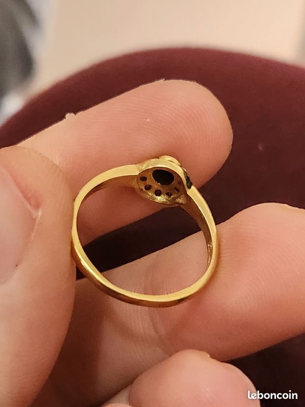 Bague Plaqué Or Avec Pierre Noire - Taille 52 (équivalent 8-9), Occasion