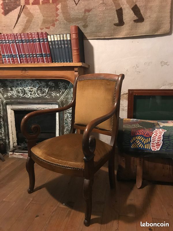 Paire de fauteuils Louis Philippe jaune moutarde / bronze (image 1)