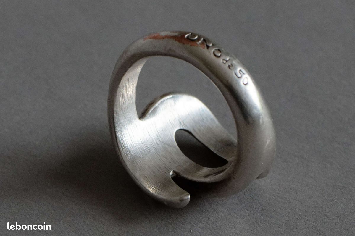 Bague UNO de 50 métal argenté unisexe spiralée formes organiques T63 (image 3)