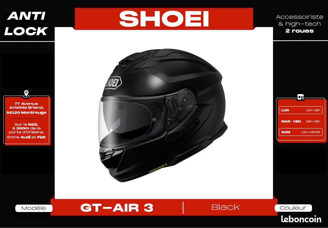 Casque Integral 𝗦𝗛𝗢𝗘𝗜 𝗚𝘁-𝗮𝗶𝗿 𝟯 | Fibres de verre | Neuf + Garantie 5 ans (image 1)