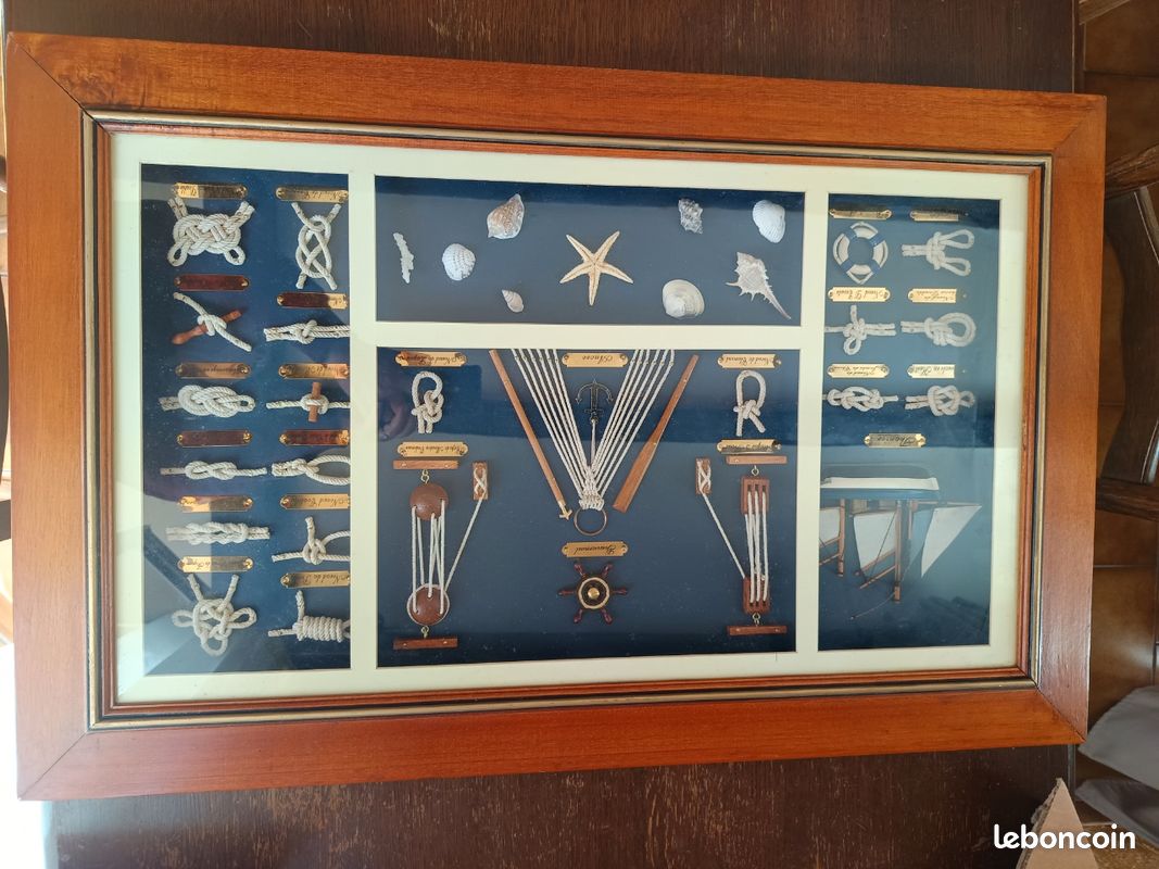 Tableau avec nœuds et outils marins encadrement en bois longueur 85 cm, hauteur 55 cm, épaisseur 3,5 cm (image 12)