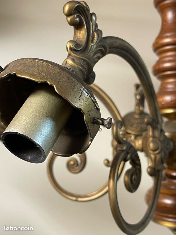 Lustre 5 Tulipes En Bronze – Modèle Ancien, Très Bel état