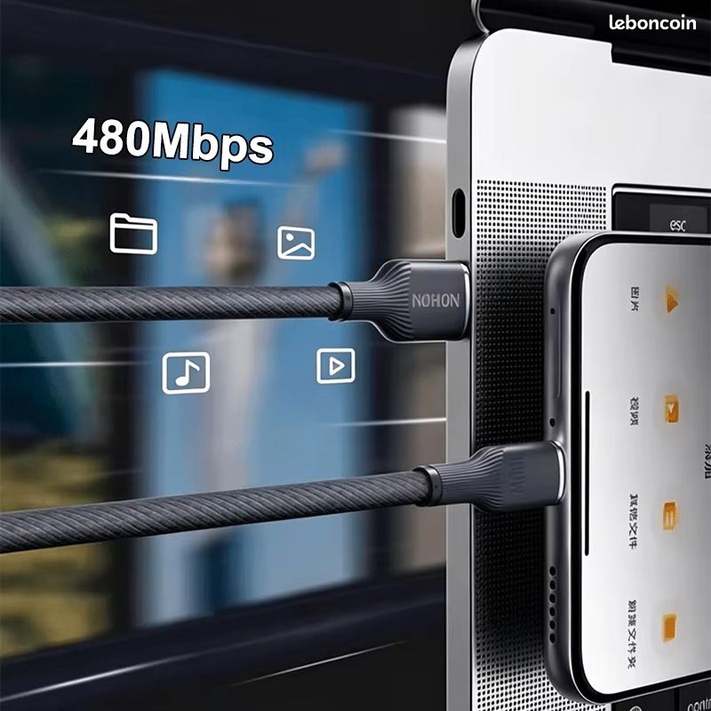 Câble de charge super rapide Type C vers Type C/USB vers Type C 120W, surface mate, vitesse de transfert de données pour iPhone, Xiaomi, Samsung (image 2)