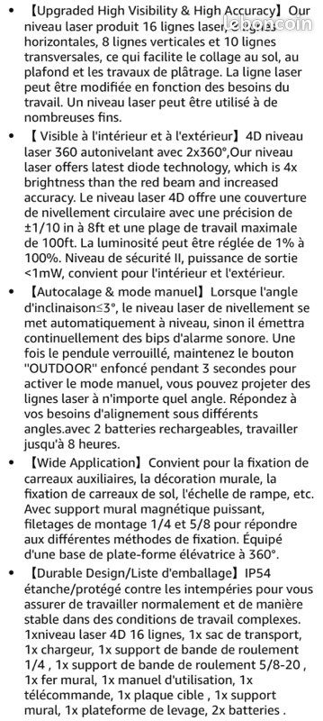 Professional Niveau Laser Autonivelant 360° X 4, Lazer Niveaux Chantier 4d 16 Lignes Laser, Mode Impulsion ExtéRieur, 2 X Batterie,Nivellement Automatique, Support Rotatif, TéLéCommande (image 3)