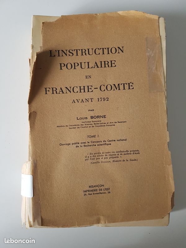 L'instruction Populaire En Franche-Comté Avant 1792. Tome I & 2 (image 2)