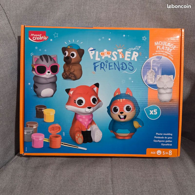 Maped Creativ - Coffret Plaster Friends Maxi - 8 Figurines En Plâtre à Mouler Et Peindre - Lapin, Ours, Chat, Chien, Singe, Panda, Renard, écureuil - Dès 5 Ans