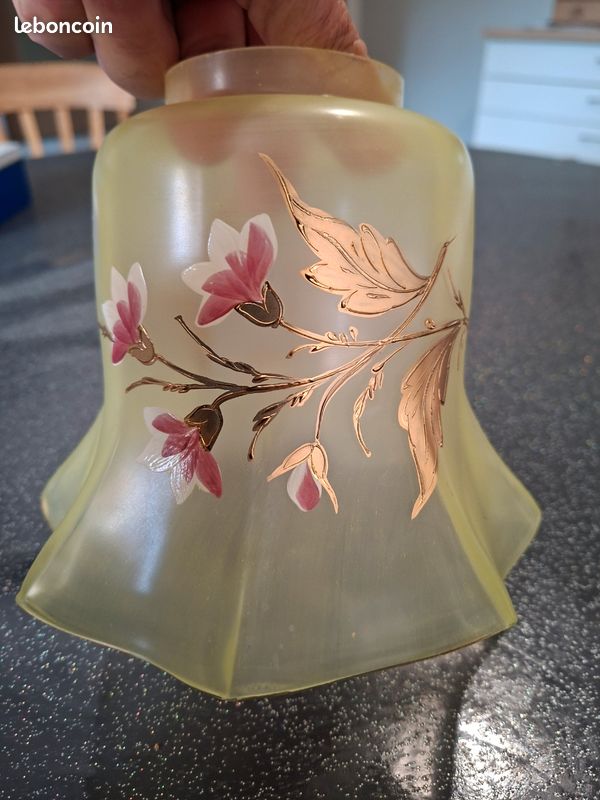 Tulipe lampe à pétrole lampe à huile décor floral dorure art nouveau Belle époque (image 1)
