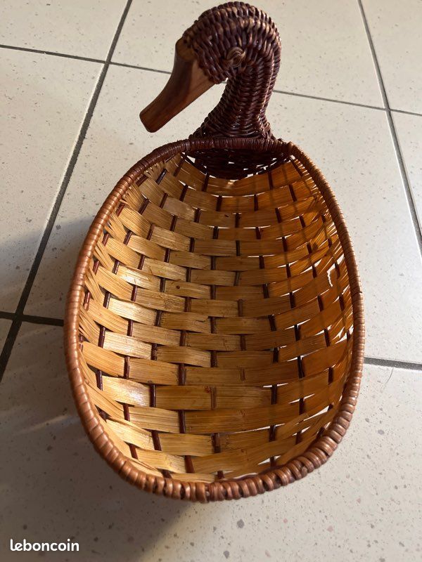 Corbeille Vintage En Osier – Forme Canard/poule, Panier à œufs Déco