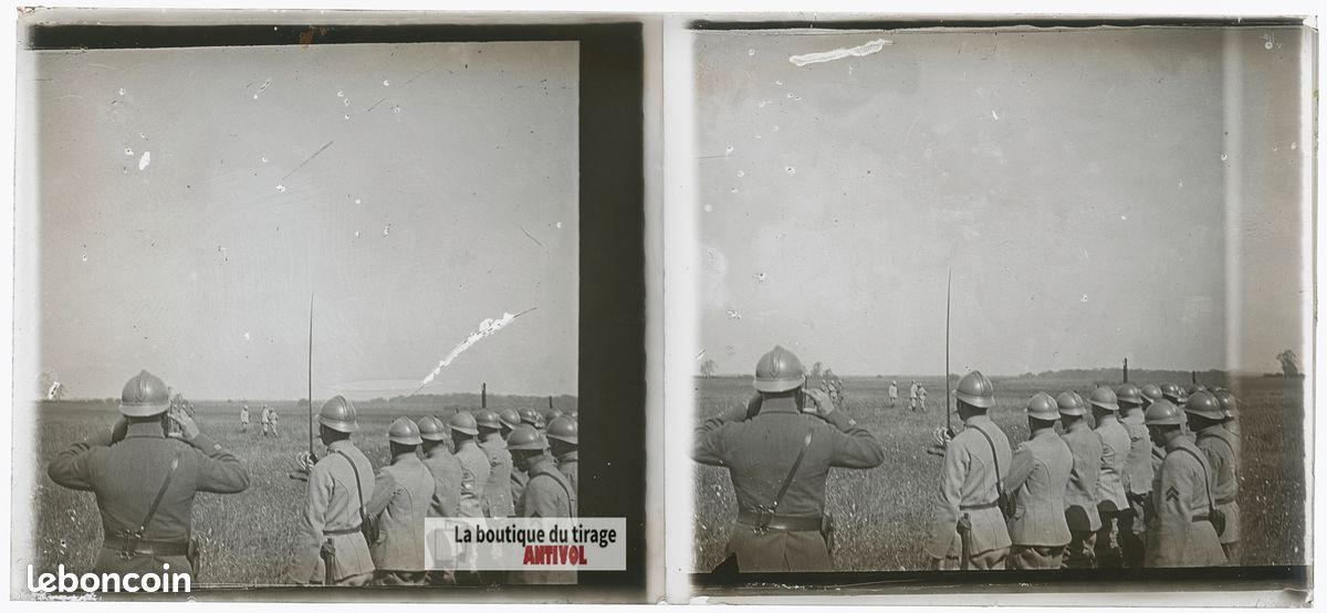 Troupe française, guerre WW1, plaque verre photo ancienne stéréo 6x13 cm (image 2)
