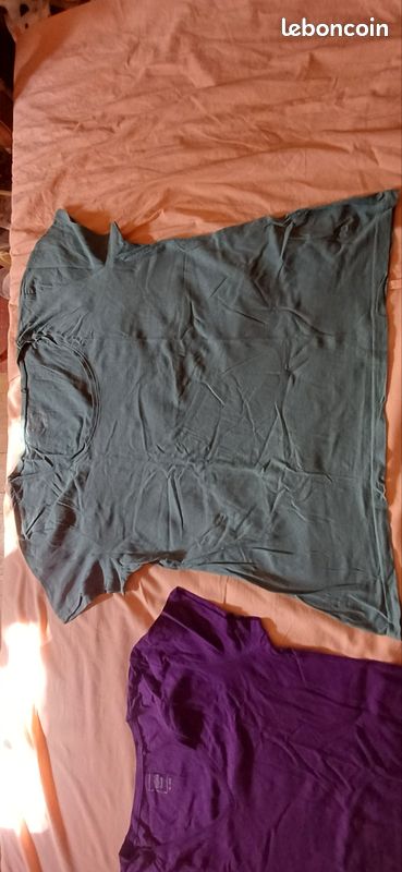 4 tee-shirts manches courtes 100% coton bio XL et XXL neufs unis couleurs vert violet mauve violine blanc (image 12)