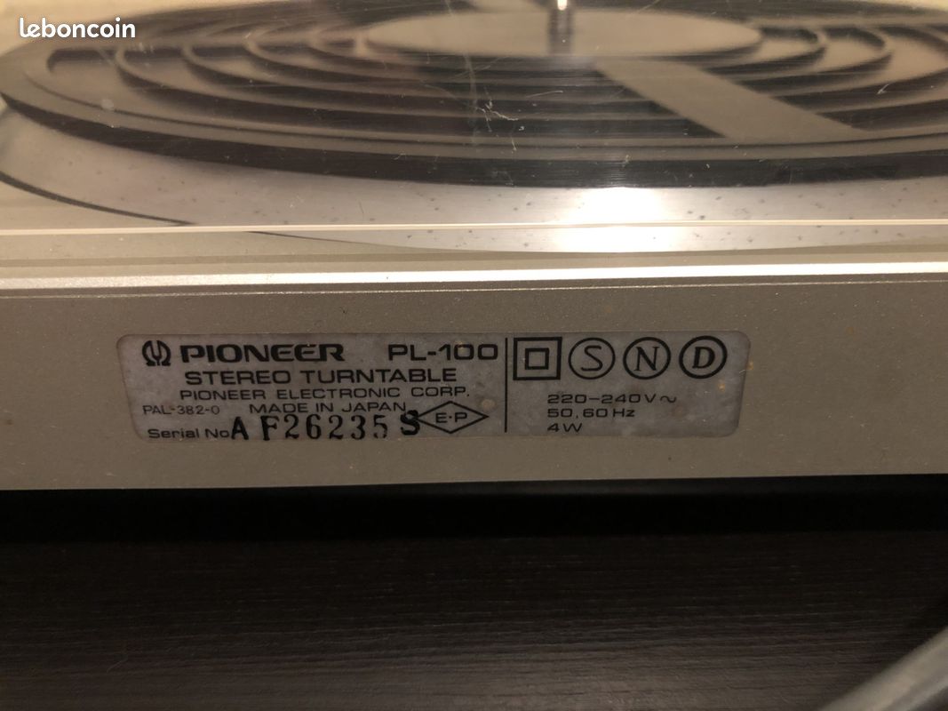 Platine Vinyle Pioneer PL-100 – Occasion – Très Bon état (sauf Capot)