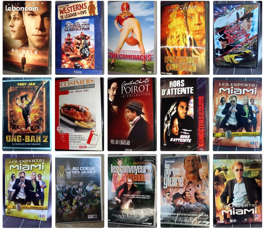 LOT DE 15 DVD NEUFS SOUS BLISTER DONT 1 DVD FOOT "demi-finale à Caen" PAS D'ENVOI (image 1)