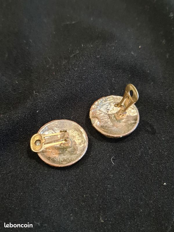 Parure De Bijoux Vintage : Collier + Boucles D'oreilles émaillées - Occasion Très Bon état